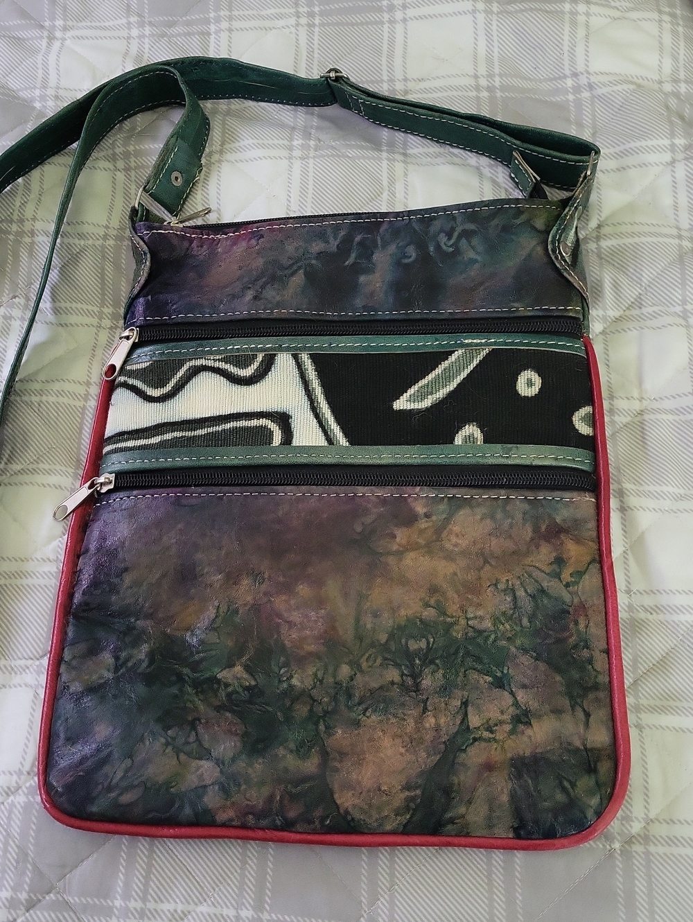 Handcrafted In Africa Women's Multicolor Crossbody Bag with Red Trim